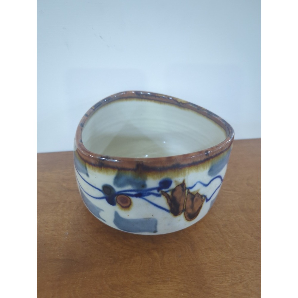 Sam Scott Signed Studio Art Pottery Bowl Triangle Top PNW Vintage 1970s 7in